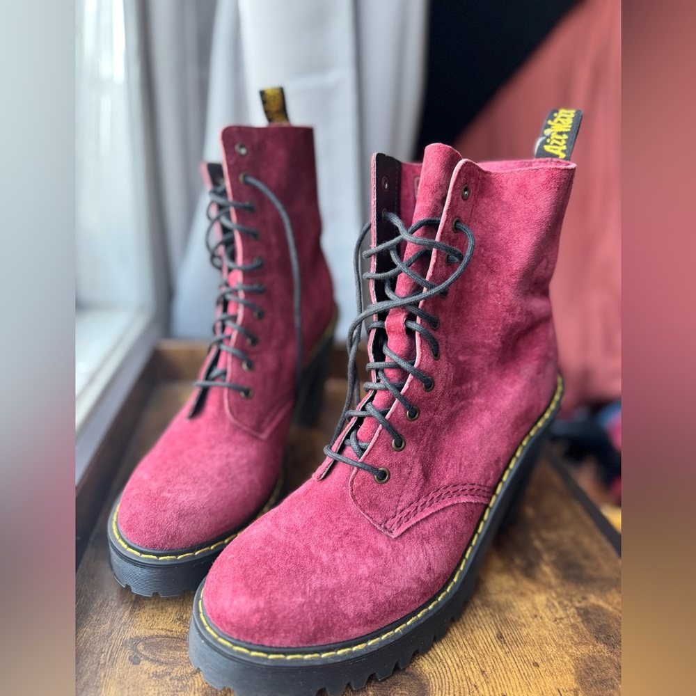 Dr Martens Kendra Burgundy Suede Heeled Boots 7 Rare Discontinued